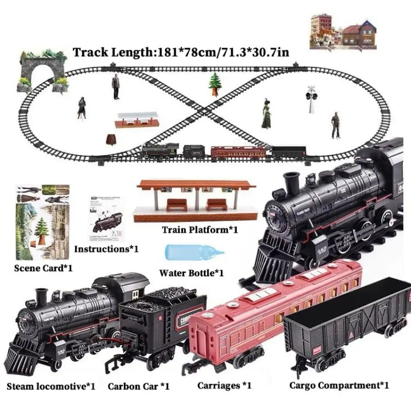 Classical Battery Operate Electric Railway Train Steam Locomotive Set