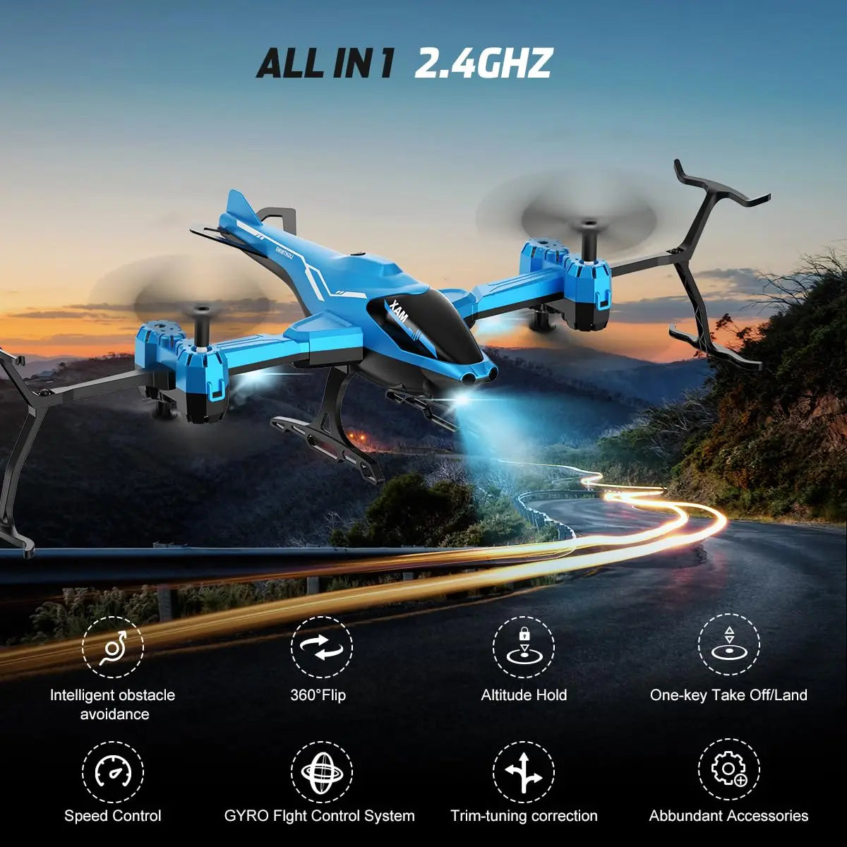 Super Function All in 1 Remote Control RC Helicopter 360° Flip Obstacle Avoidance with LED Light