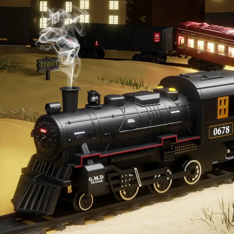 Classical Battery Operate Electric Railway Train Steam Locomotive Set