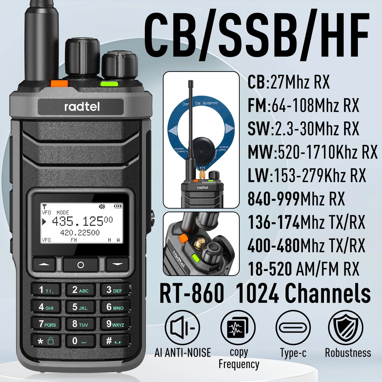 mult band ham radio daual band 1024channel