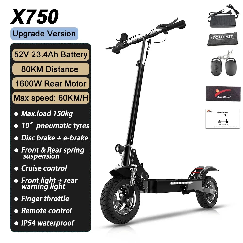 Electric Scooter Adults 52V 1600W 2500W Rear Motor 3 Speed Gear