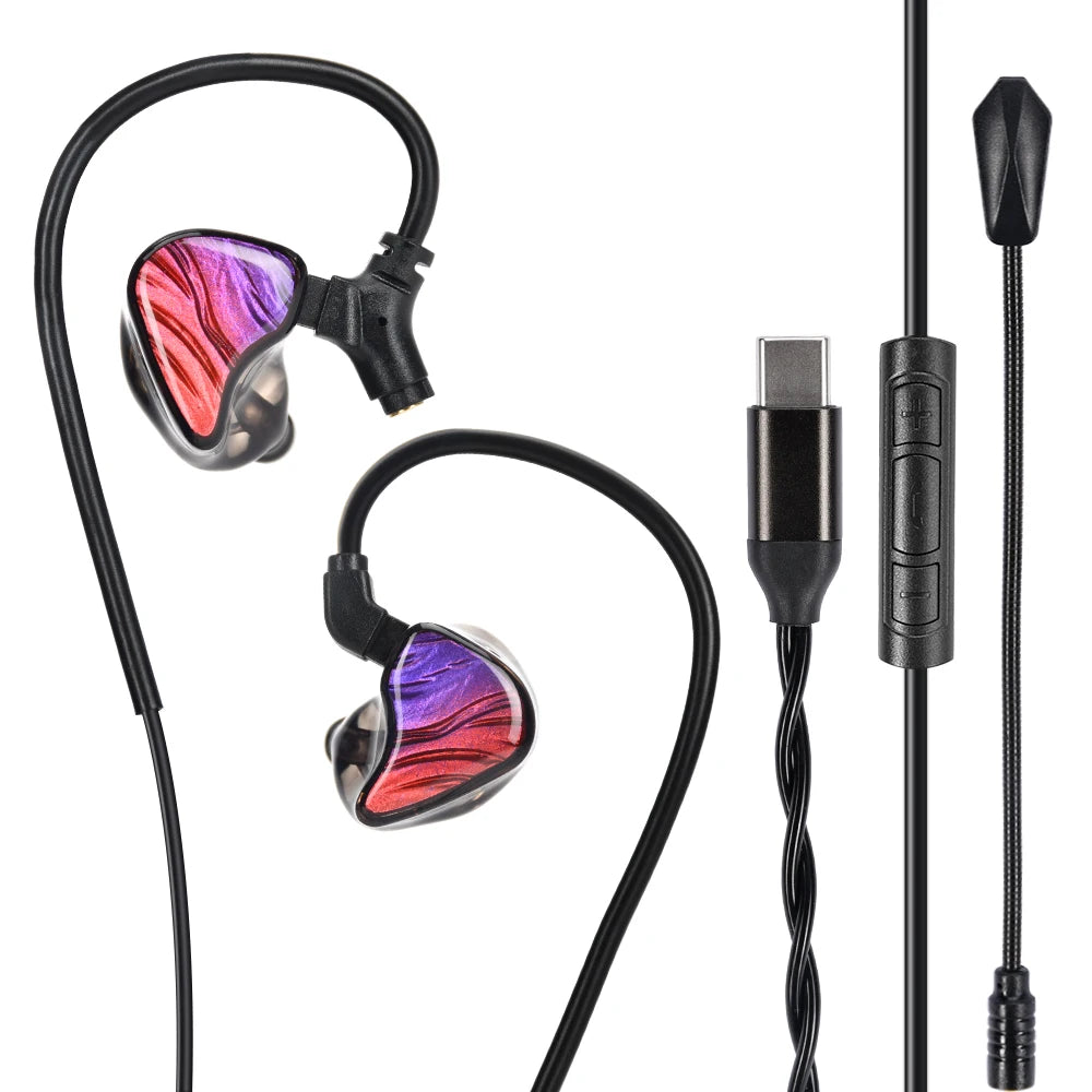 Detachable Boom Microphone Cable Headset Hybrid Dual Driver IEMs