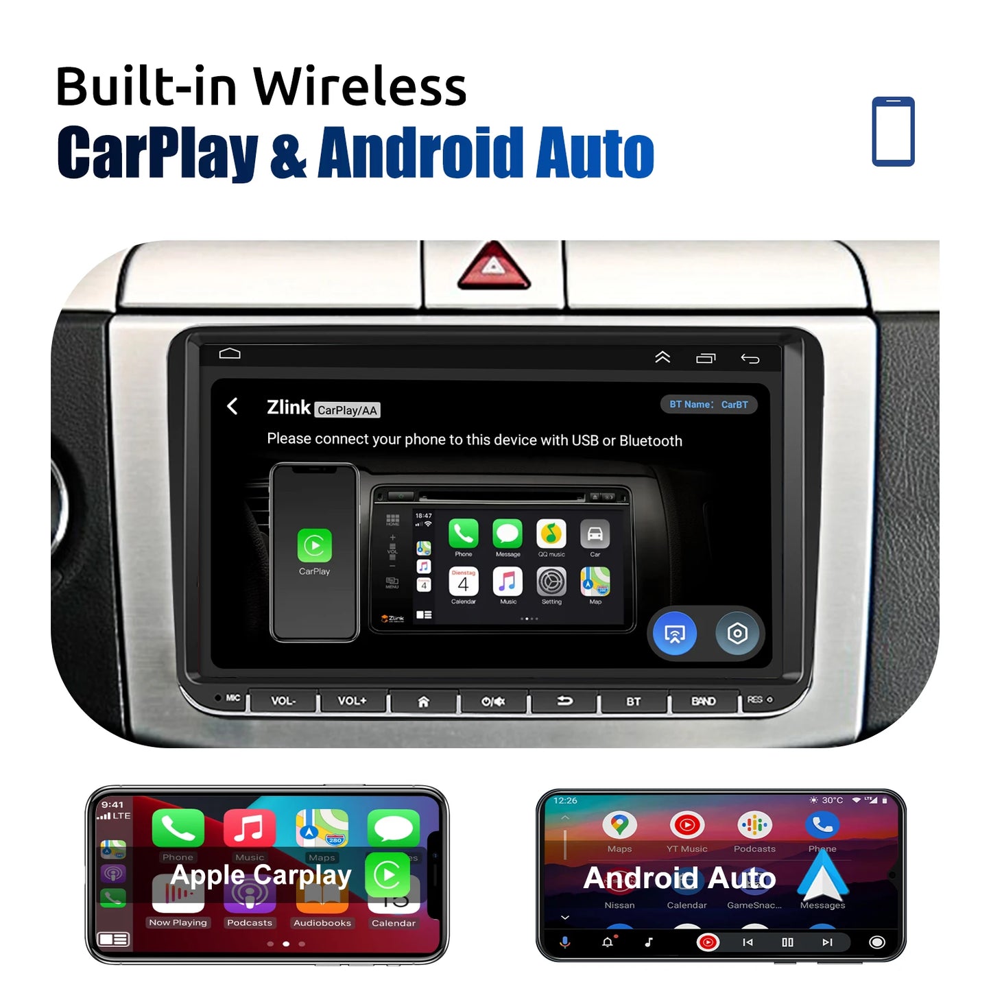 9" Android 14 4G+64G Wireless Carplay Car Stereo GPS 9