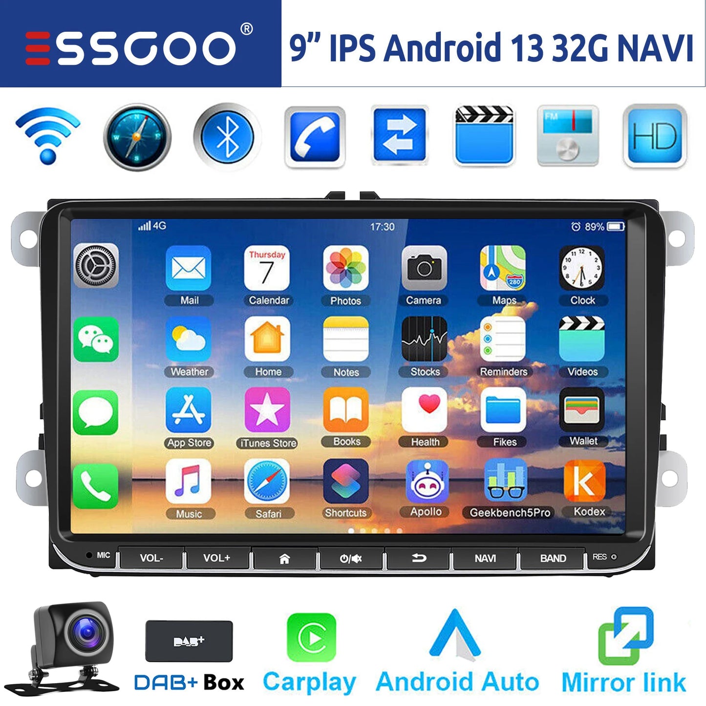 9" Android 14 4G+64G Wireless Carplay Car Stereo GPS 9