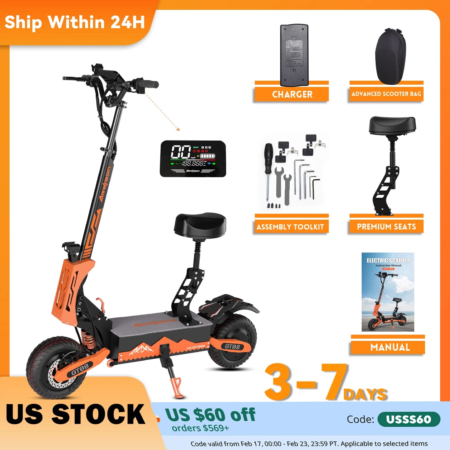 Adult Electric Scooter Dual Motor Top Speed 50MPH,