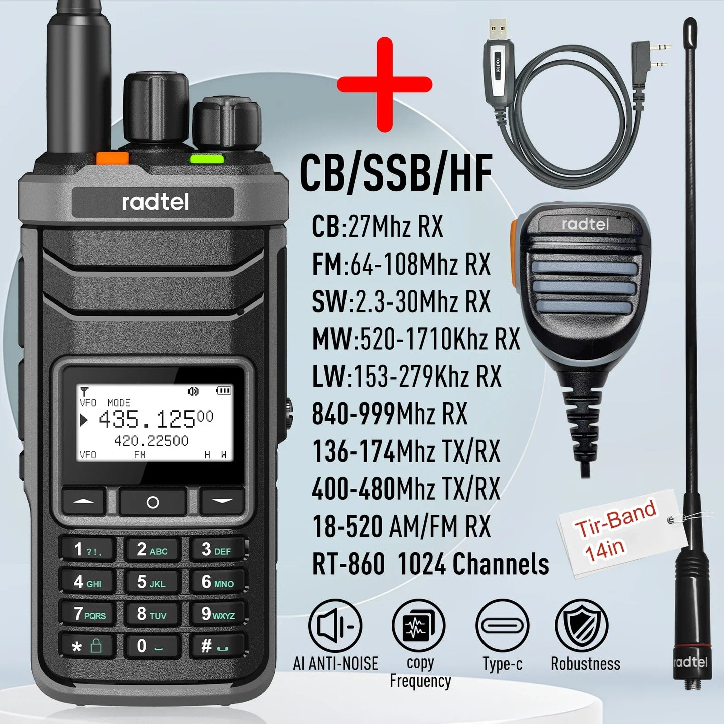 Multi Band Ham Radio Dual Band , 1024 Channels,