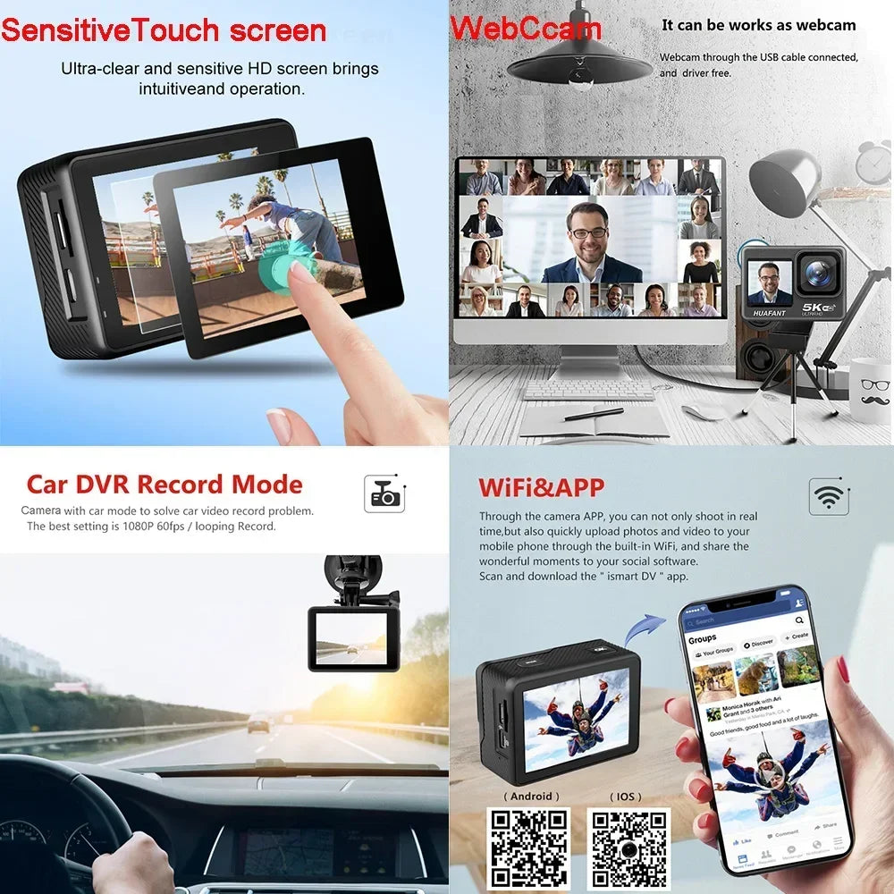 Action Camera  48MP 2.0 Touch DVR Webcam