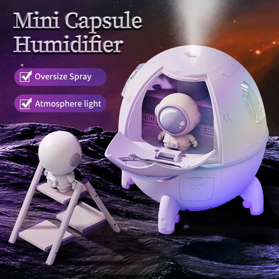 220mL Space Capsule Air Humidifier USB Plug in Rechargeable Mist Aromatherapy Water Diffuser 7 Colors