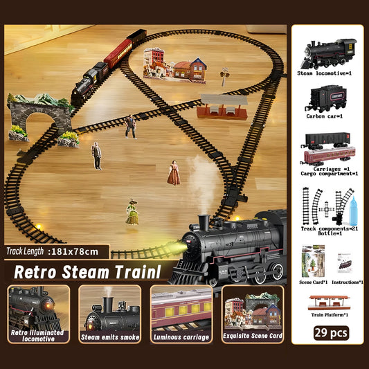 Classical Battery Operate Electric Railway Train Steam Locomotive Set