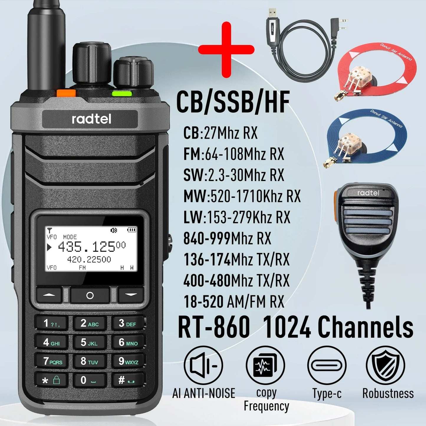 Multi Band Ham Radio Dual Band , 1024 Channels,