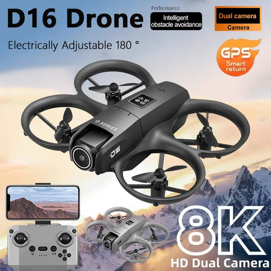 D16 RC Mini Drone WIFI 8K HD Dual Camera Obstacle Avoidance Foldable Quadcopter