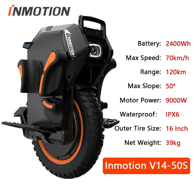 Original INMOTION Adventure V14 Electric Unicycle 70km/h Speed 134V 2400Wh 50S Battery Motor C40 9000W High Torque EUC Unicycle