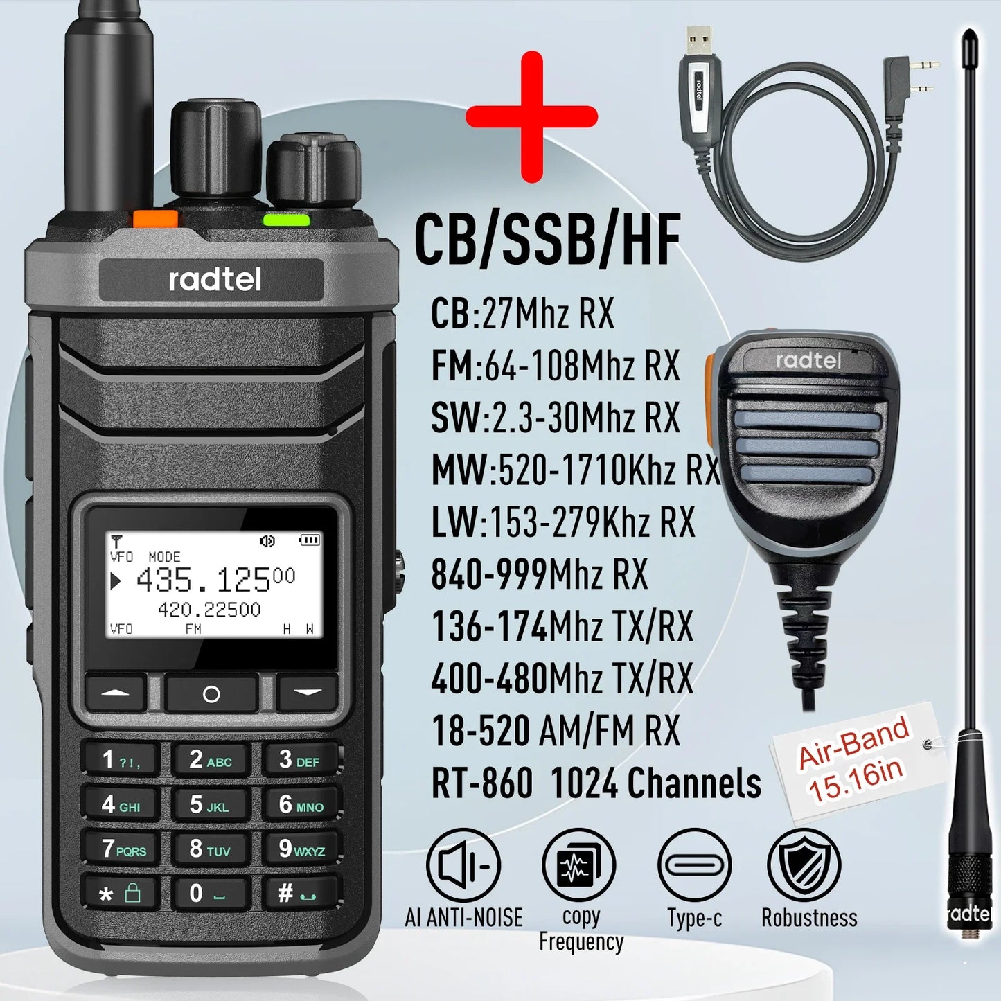 Multi Band Ham Radio Dual Band , 1024 Channels,